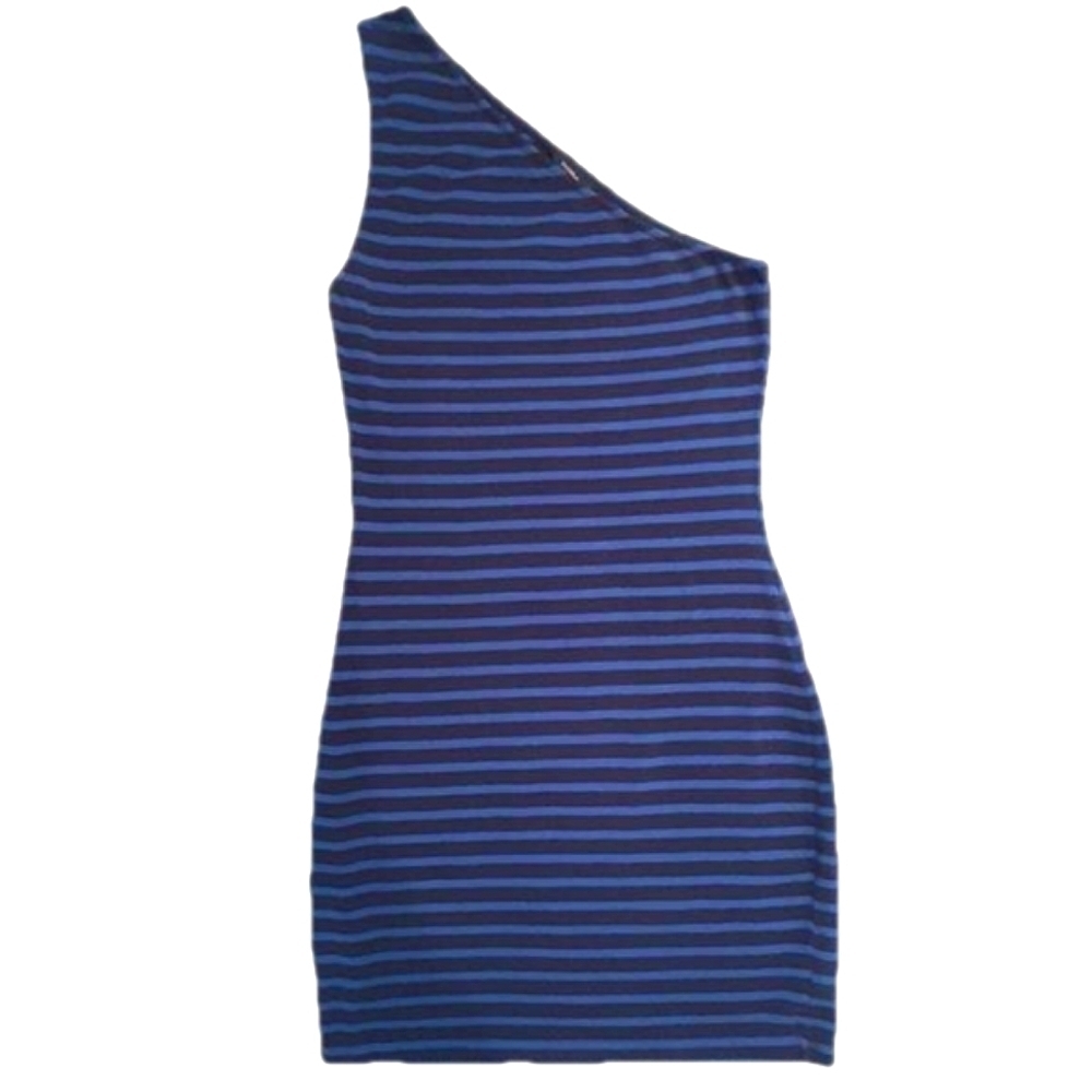 Talula-ARITZIA Navy /Blue Striped One Shoulder Stretch Jersey Mini Dress…